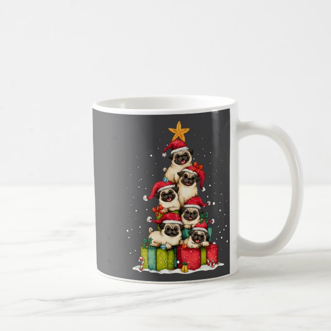 Cute Pug Le Dog Christmas Tree Xmas Hat Long Sleev Kaffemugg (Höger)