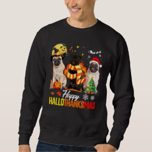 Cute Pug Lycklig Hallothanksmas Halloween Thanksgi Lång Ärmad Tröja