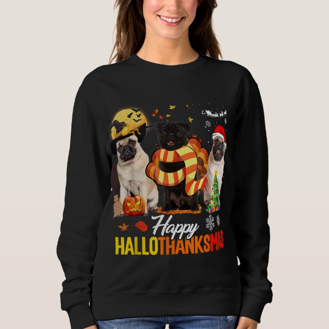 Cute Pug Lycklig Hallothanksmas Halloween Thanksgi T Shirt (Framsida)