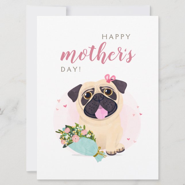 Cute Pug Lycklig Mors dag-kort Kort (Framsida)