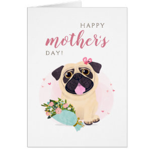 Cute Pug Lycklig Mors dag-kort OBS Kort