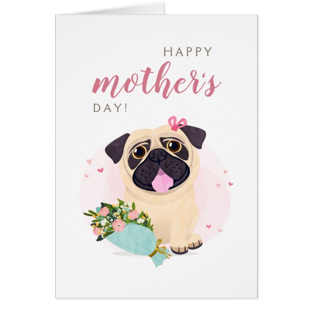 Cute Pug Lycklig Mors dag-kort OBS Kort (Framsidan)