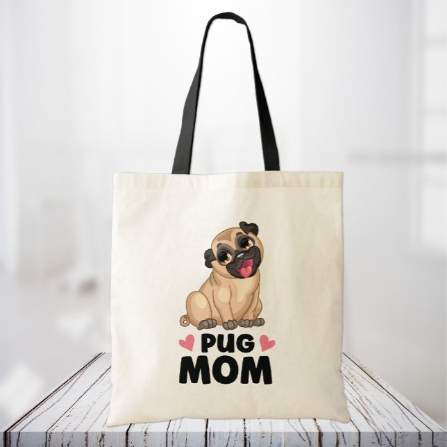 Cute Pug Mamma Tecknad Puppy Hund älskare Funny Pu Tygkasse (Skapare uppladdad)
