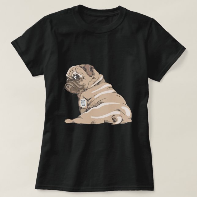 Cute Pug med glukosmonitormeterdiabetes Awar T Shirt (Design framsida)