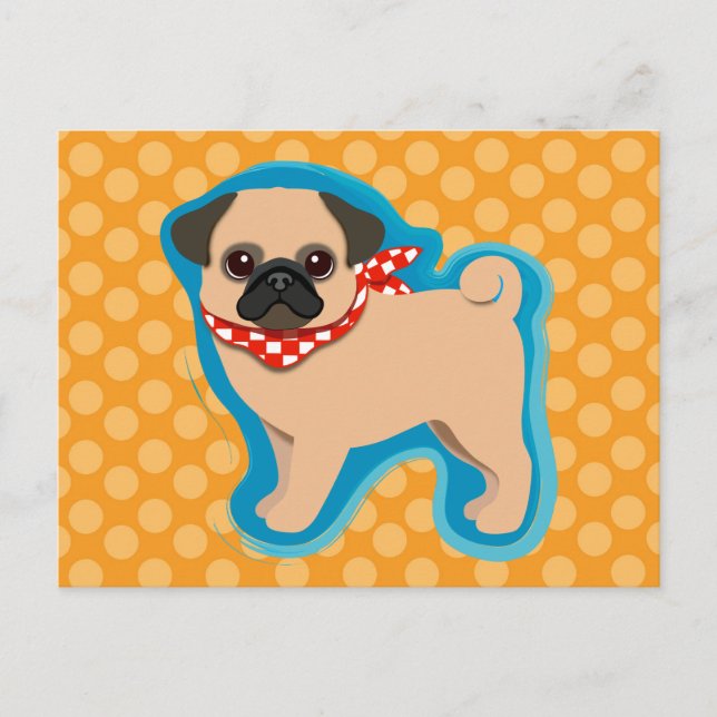 Cute pug med scarf vykort (Framsida)