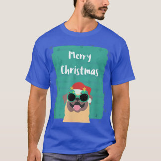 Cute Pug med solglasögon och Santa Hat Merry Ch T Shirt