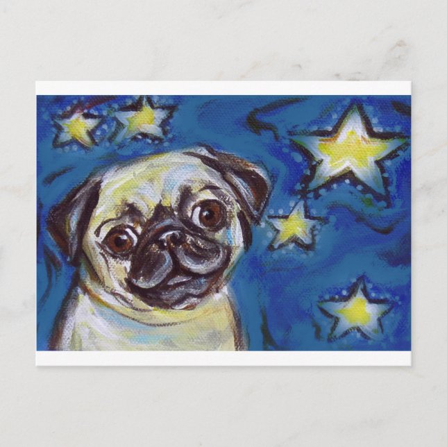 Cute Pug Natt Stars Vykort (Framsida)