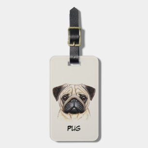 Cute Pug Puppy Ansikte Bagagebricka