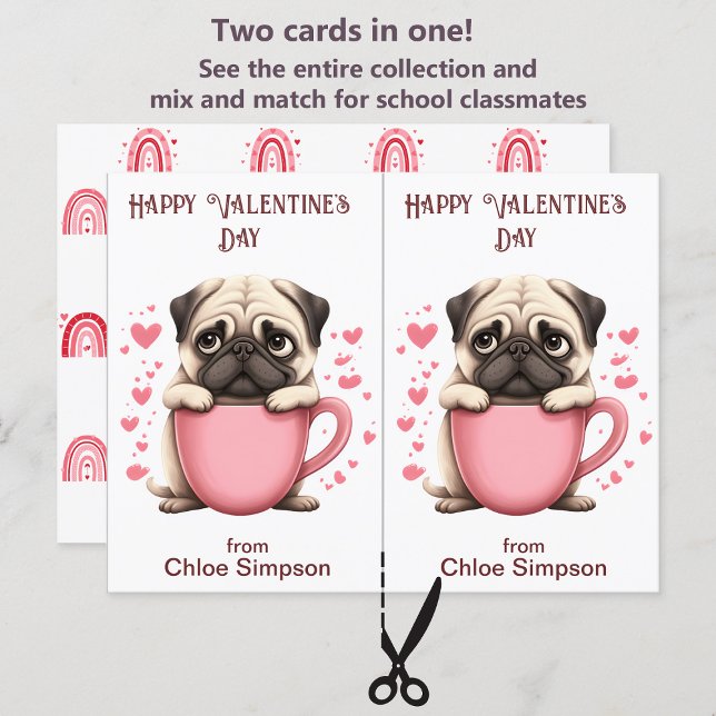 Cute Pug Puppy Barn Valentine Classroom-kort Vykort (Skapare uppladdad)