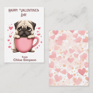 Cute Pug Puppy Barn Valentine Classroom Party Anteckningskort