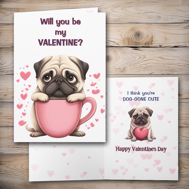 Cute Pug Puppy Barn Valentine Helgkort (Skapare uppladdad)