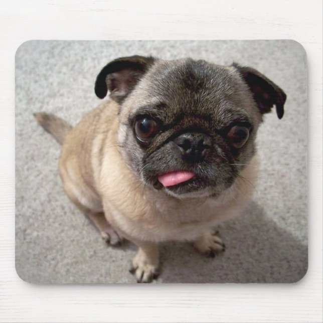 Cute Pug Puppy Hund Stickar ut Tunga-Mousepad Musmatta (Framsidan)