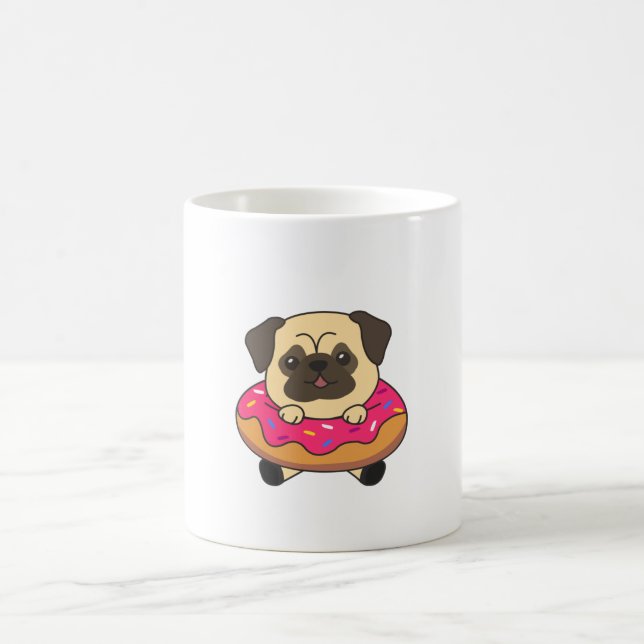 Cute Pug Puppy Hundar Loaf Donut Rosa Kaffemugg (Center)
