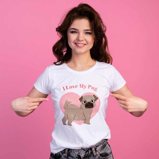Cute Pug Puppy "I Kärlek My Pug" T Shirt (Skapare uppladdad)