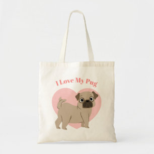 Cute Pug Puppy "I Kärlek My Pug" Tygkasse