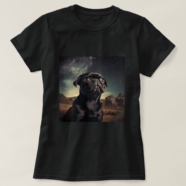 Cute Pug Puppy in Space Inspirational T Shirt (Design framsida)