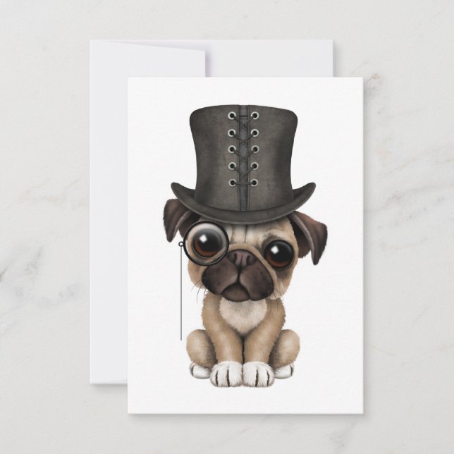 Cute Pug Puppy med Monocle och Top hat (Framsida)