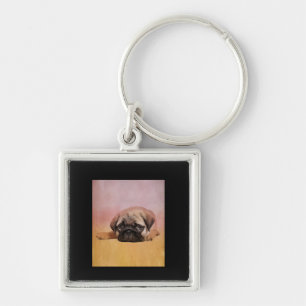 Cute Pug Puppy Pug Hundälskares Gift Fyrkantig Silverfärgad Nyckelring