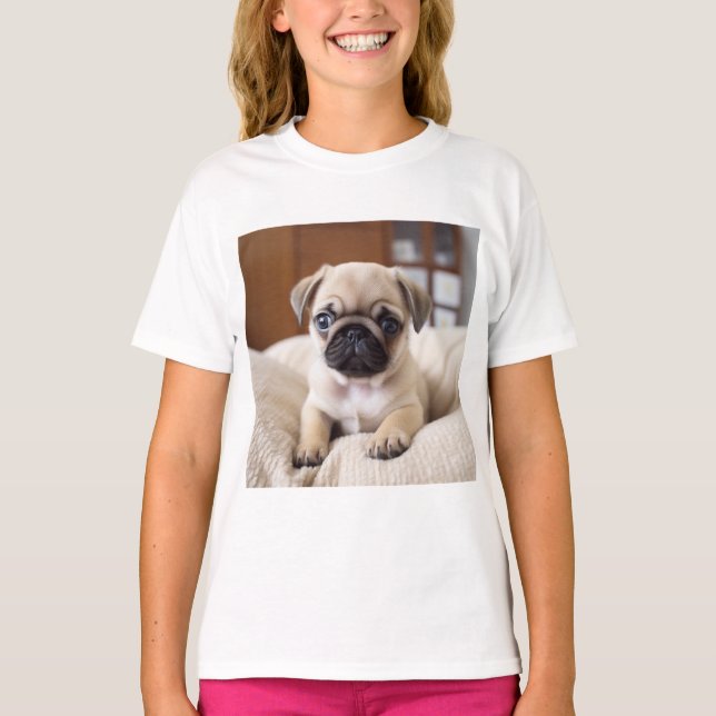 Cute Pug Puppy T Shirt - Cute Animal Shirt (Framsida)