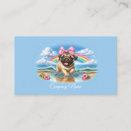 Cute Pug Puppy vid ett Tropiskt fack Visitkort
