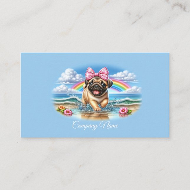 Cute Pug Puppy vid ett Tropiskt fack Visitkort (Framsida)