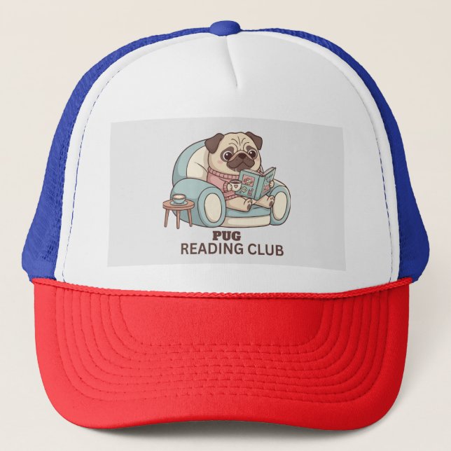 Cute Pug Reading Club Hat for Book Lovers Keps (Framsida)