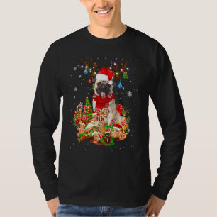 Cute Pug Reindeer jul Lighting Santa Julafton Pu T Shirt