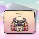 Cute Pug Rosa and Gult Personlig Laptop Fodral<br><div class="desc">Cute Tablet fodral för en tjej. Det är bra att äta i rosa blommor personlig fodral.</div>
