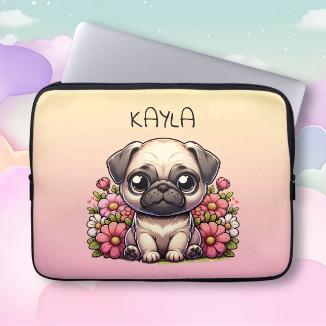 Cute Pug Rosa and Gult Personlig Laptop Fodral (Skapare uppladdad)