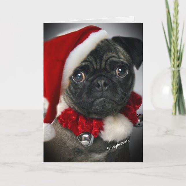 Cute Pug Santa Cards Helgkort (Framsida)