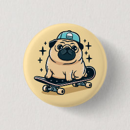 Cute Pug Skate-Boarding Knapp