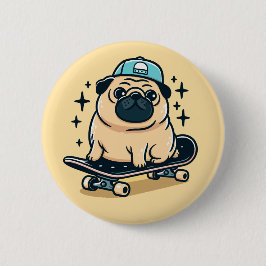 Cute Pug Skate-Boarding Knapp