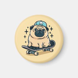 Cute Pug Skate-Boarding Magnet