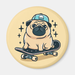 Cute Pug Skatebooking Magnet