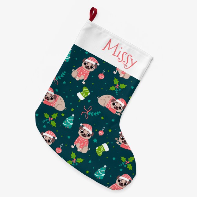Cute Pug Stor Julstrumpa (Framsidan (Hängande))
