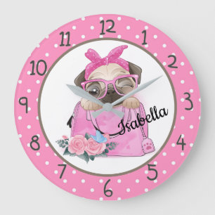 Cute Pug Stor Klocka