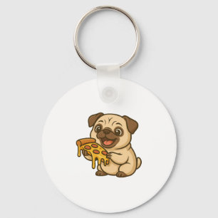 Cute pug tecknad pizza älskare hund nyckelring