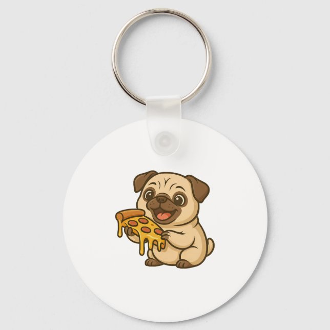Cute pug tecknad pizza älskare hund nyckelring (Framsida)