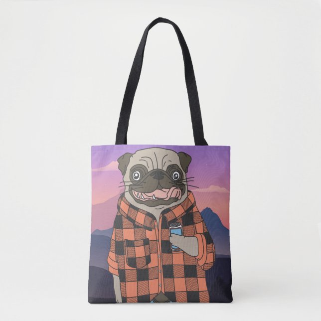 Cute Pug Tote Bag Tygkasse (Framsida)
