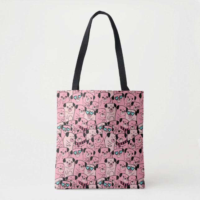 Cute Pug Tote Bag Tygkasse (Framsida)