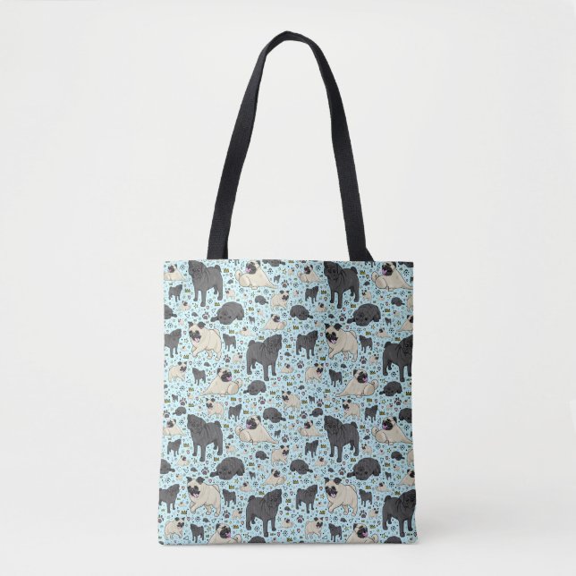 Cute Pug Tote Bag Tygkasse (Framsida)
