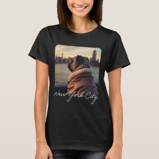 Cute Pug Travels to New York Harbor Funny T Shirt