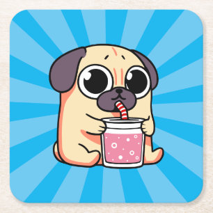 Cute Pug Underlägg Papper Kvadrat