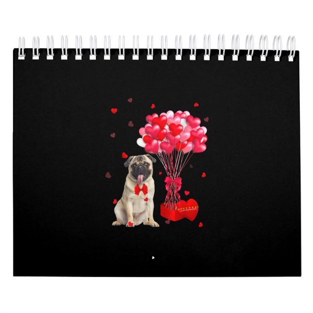 Cute Pug Valentines day Heart Hund älskare Kalender (Omslag)