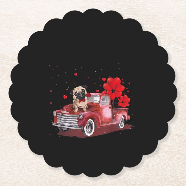 Cute Pug Valentines Heart Kärlek Underlägg Papper (Framsida)