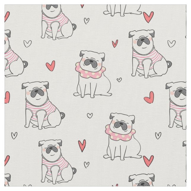 Cute Pugs and Hearearts Tyg (Närbild)