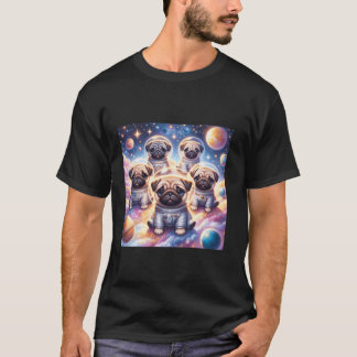 Cute Pugs Flytande i Space Boys Girls Manar Women  T Shirt