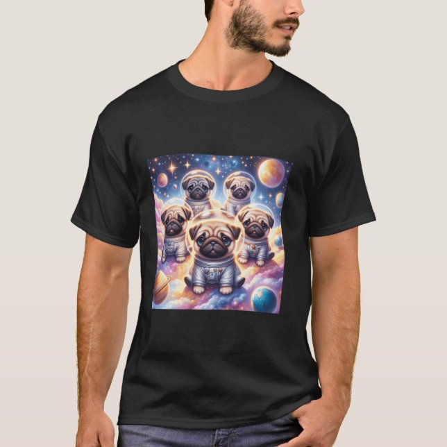 Cute Pugs Flytande i Space Boys Girls Manar Women  T Shirt (Framsida)