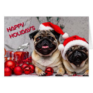 Cute Pugs Lycklig Helgdag Roligt Pet Hund Hälsningskort