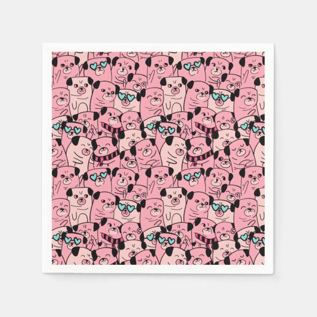 Cute Pugs Napkins Pappersservett (Framsidan)